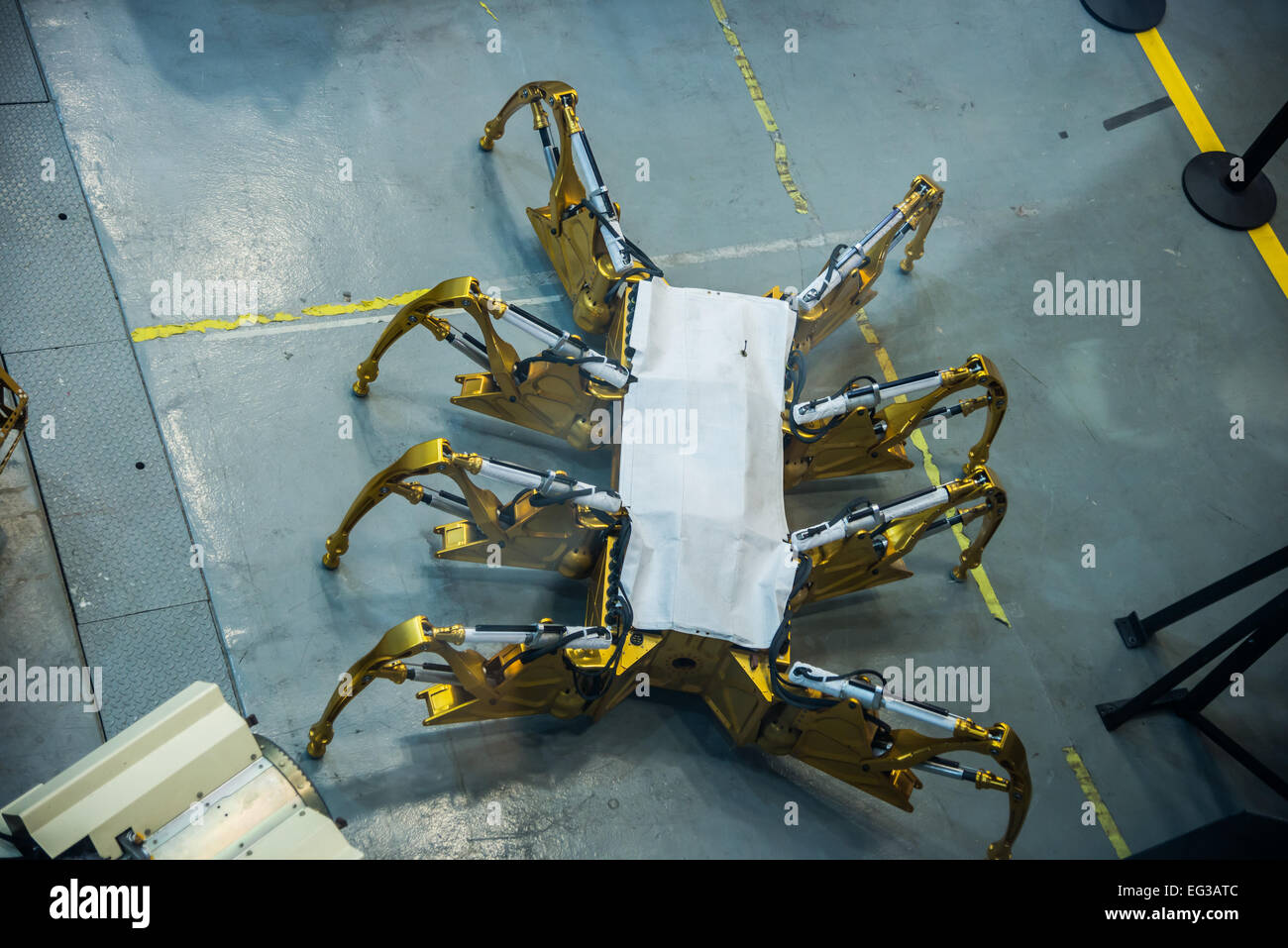 An eight-legged spider-like robot is tested at the NASA Johnson Space Center, Houston, Texas, USA. Stock Photo