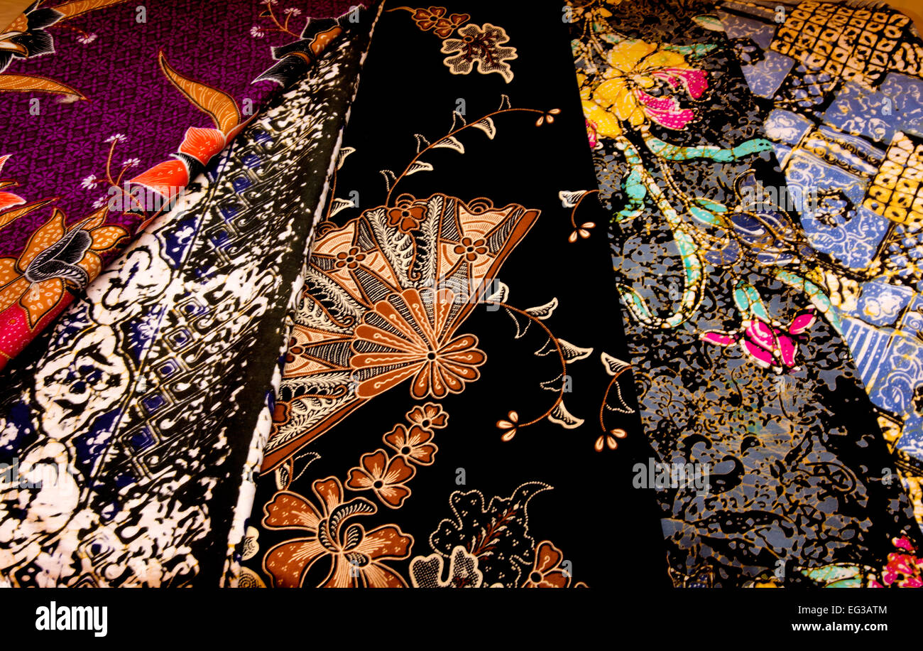 Pattern of sarongs and batik material in Thailand. Stock Photo