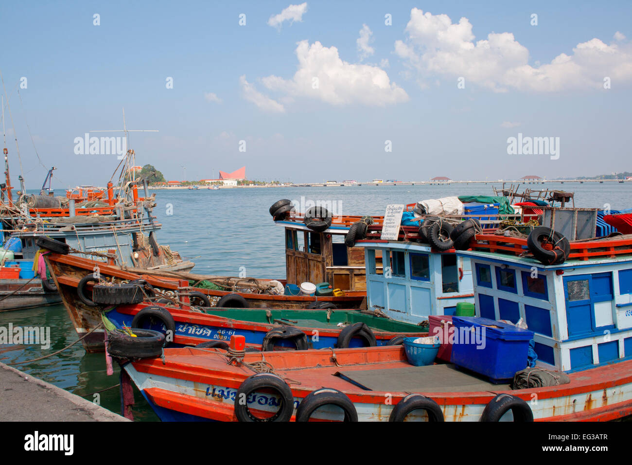 Sriracha, Thailand Waterfront with fishing boats. Stock Photo
