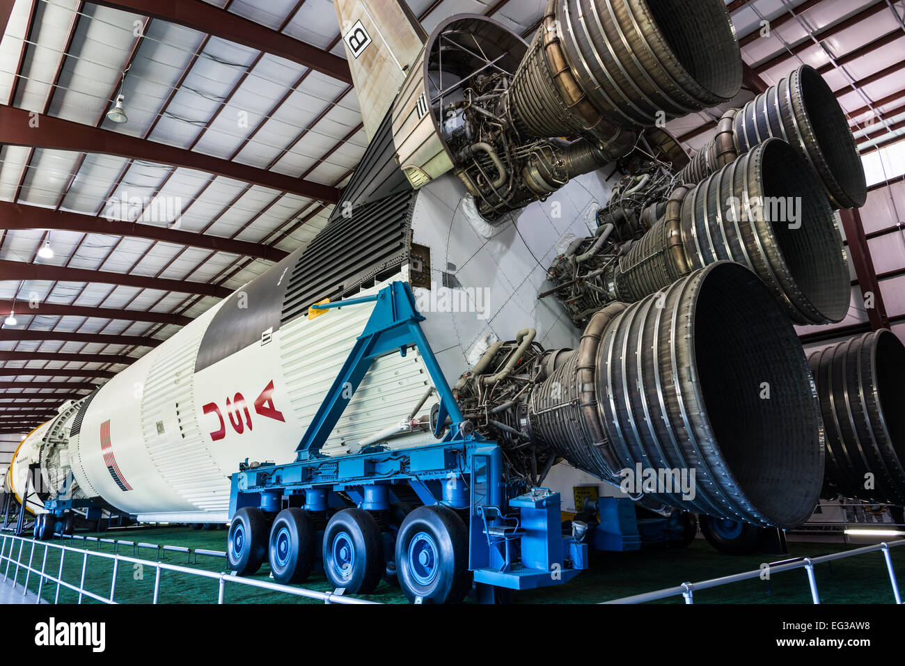 Stage I of the Saturn V rocket at NASA Johnson Space Center, Houston, Texas, USA. Stock Photo