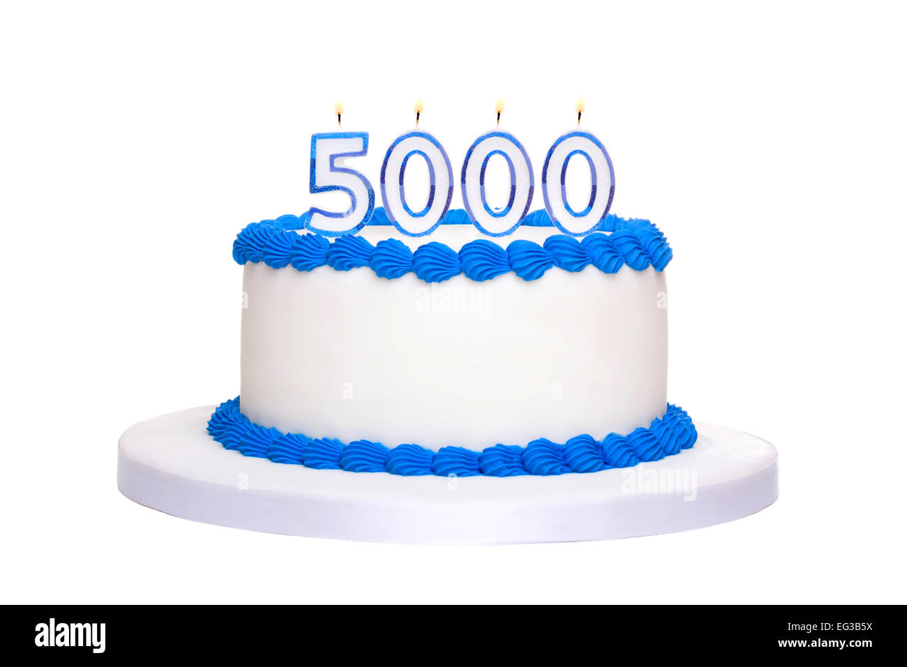 Birthday cake with candles reading 5000 Stock Photo
