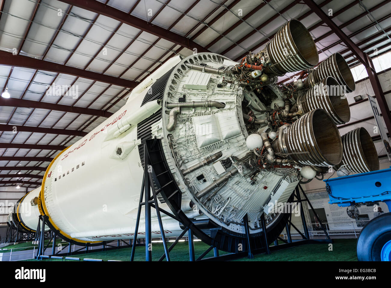 First stage of the Saturn V rocket and engines at NASA Johnson Space Center, Houston, Texas, USA. Stock Photo