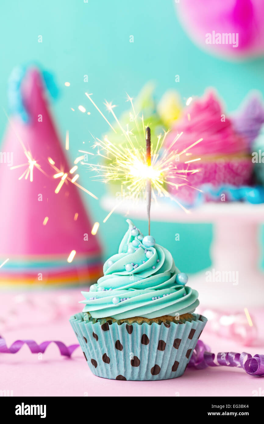 Birthday cupcake with sparkler Stock Photo