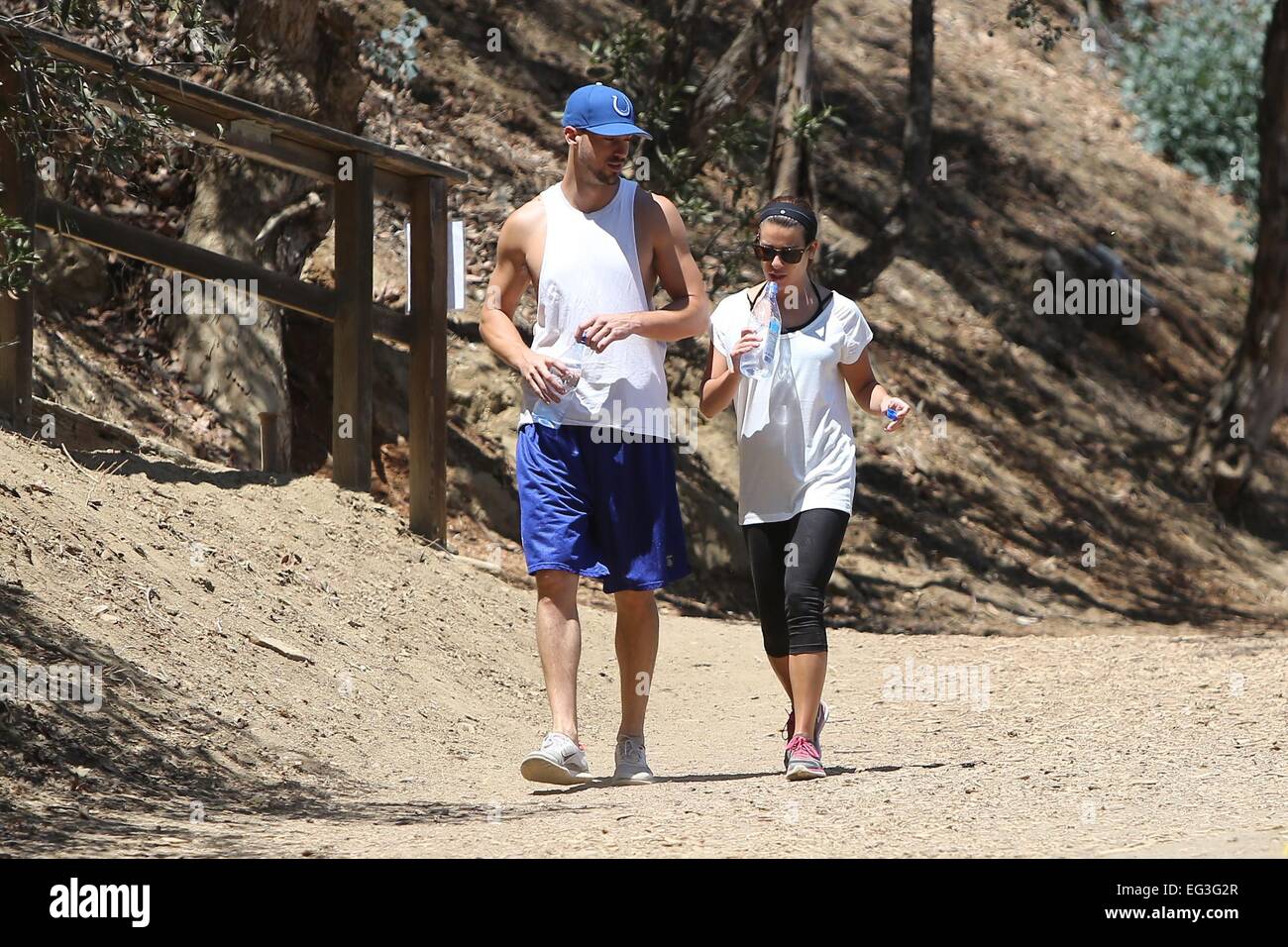 Lea Michele and Matthew Paetz go hiking together in the Hollywood hills  Featuring: Lea Michele,Matthew Paetz Where: Los Angeles, California, United States When: 13 Aug 2014 Stock Photo