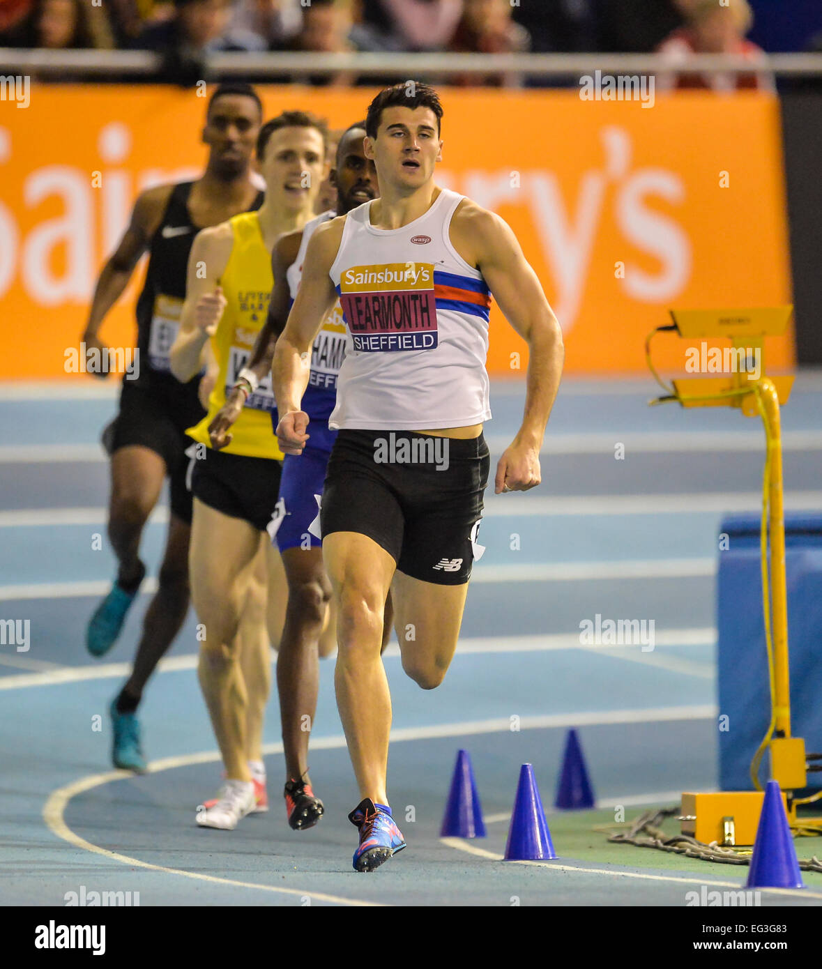 Sheffield, UK. 15th Feb, 2015. British Indoor Athletics Championship. Guy Learmonth on his way to becoming British Champion in the 800m. Credit:  Action Plus Sports/Alamy Live News Stock Photo