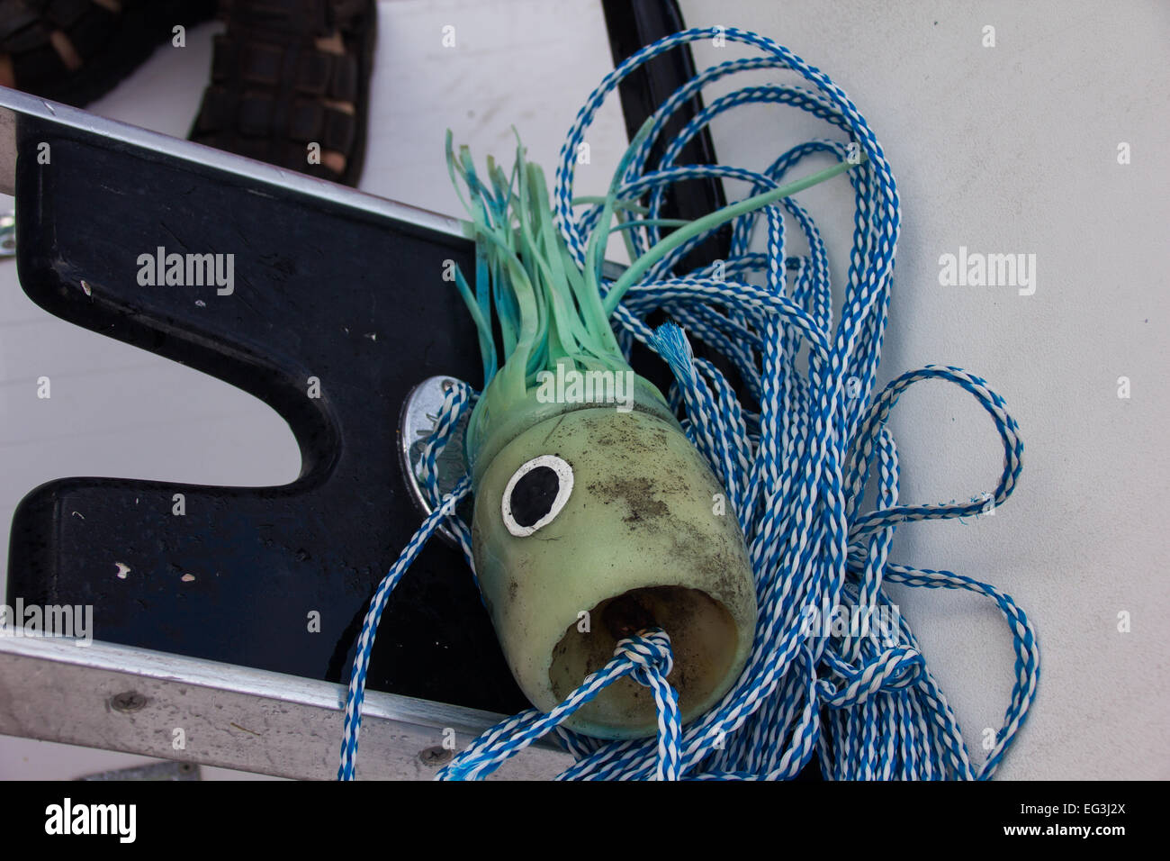 A large teaser on the deck of a fishing boat in Cap Cana, Dominican