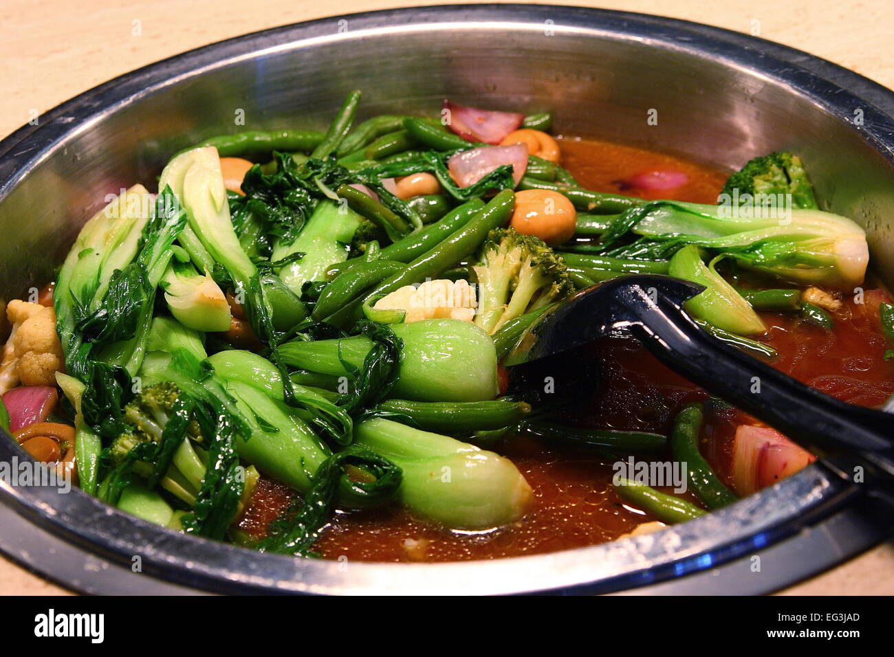 Stir fry bok choy with green bean and mushroom Stock Photo - Alamy