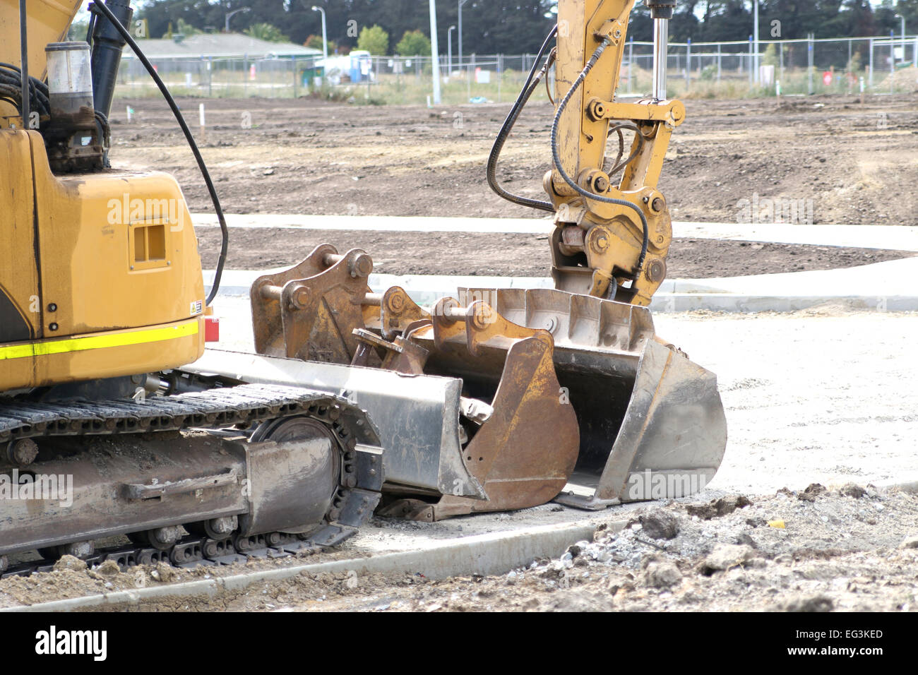 Mechanical Digger  or Excavator, digger buckets Stock Photo