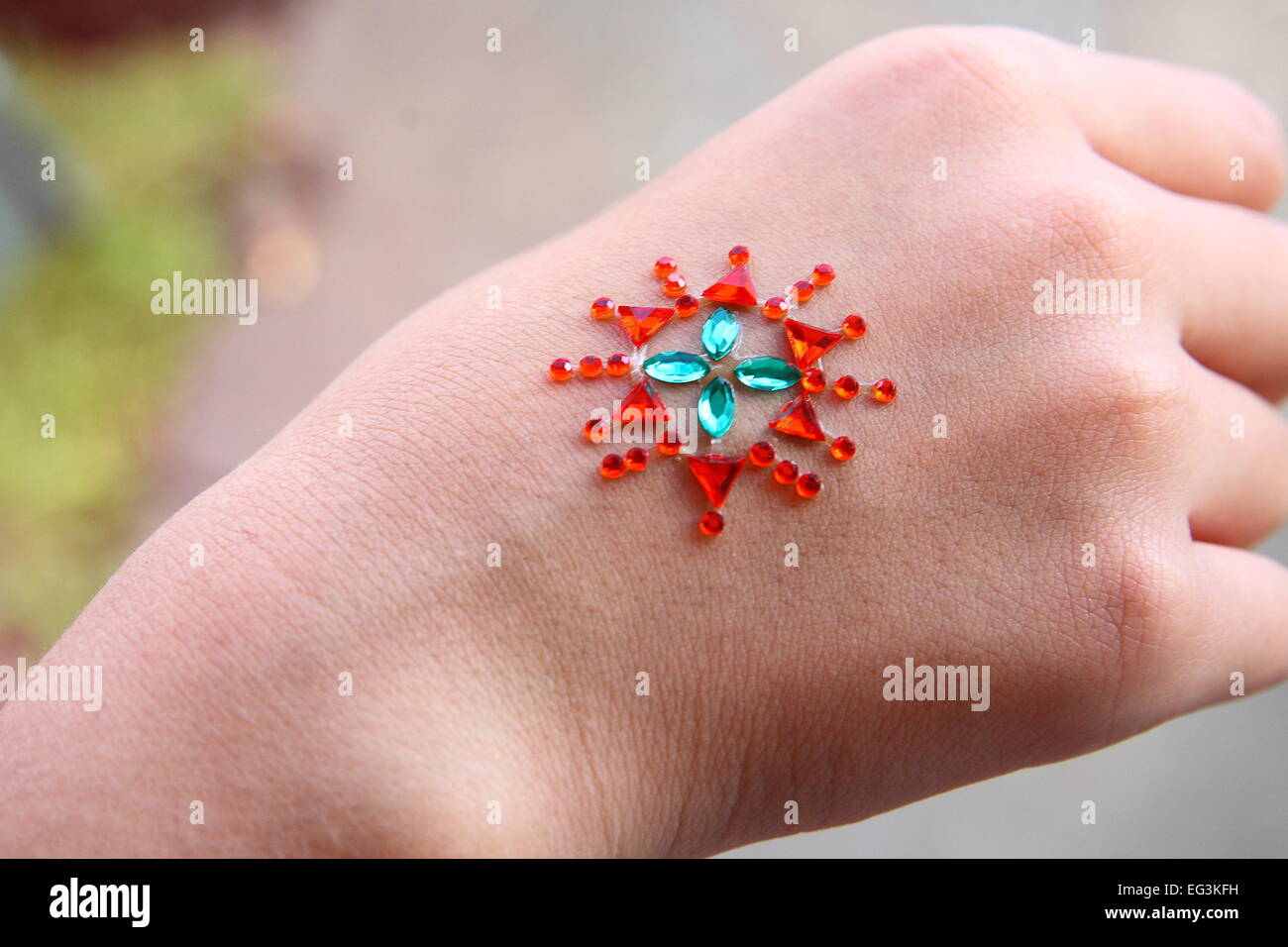 Close up shot of Diamante on hand Stock Photo