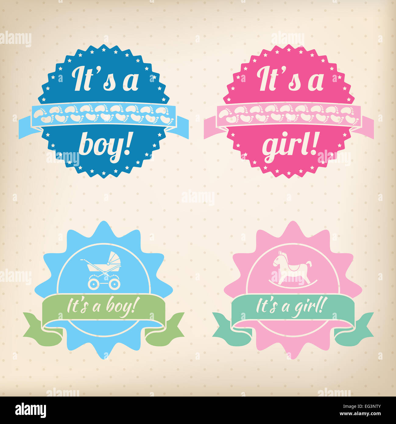 Newborn baby badges for girls and boys Stock Photo