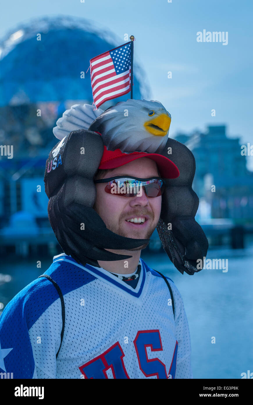Vancouver, Canada-Feb,18,2010:Team USA fan in downtown Vancouver during the 2010 Winter Olympic Games. Stock Photo