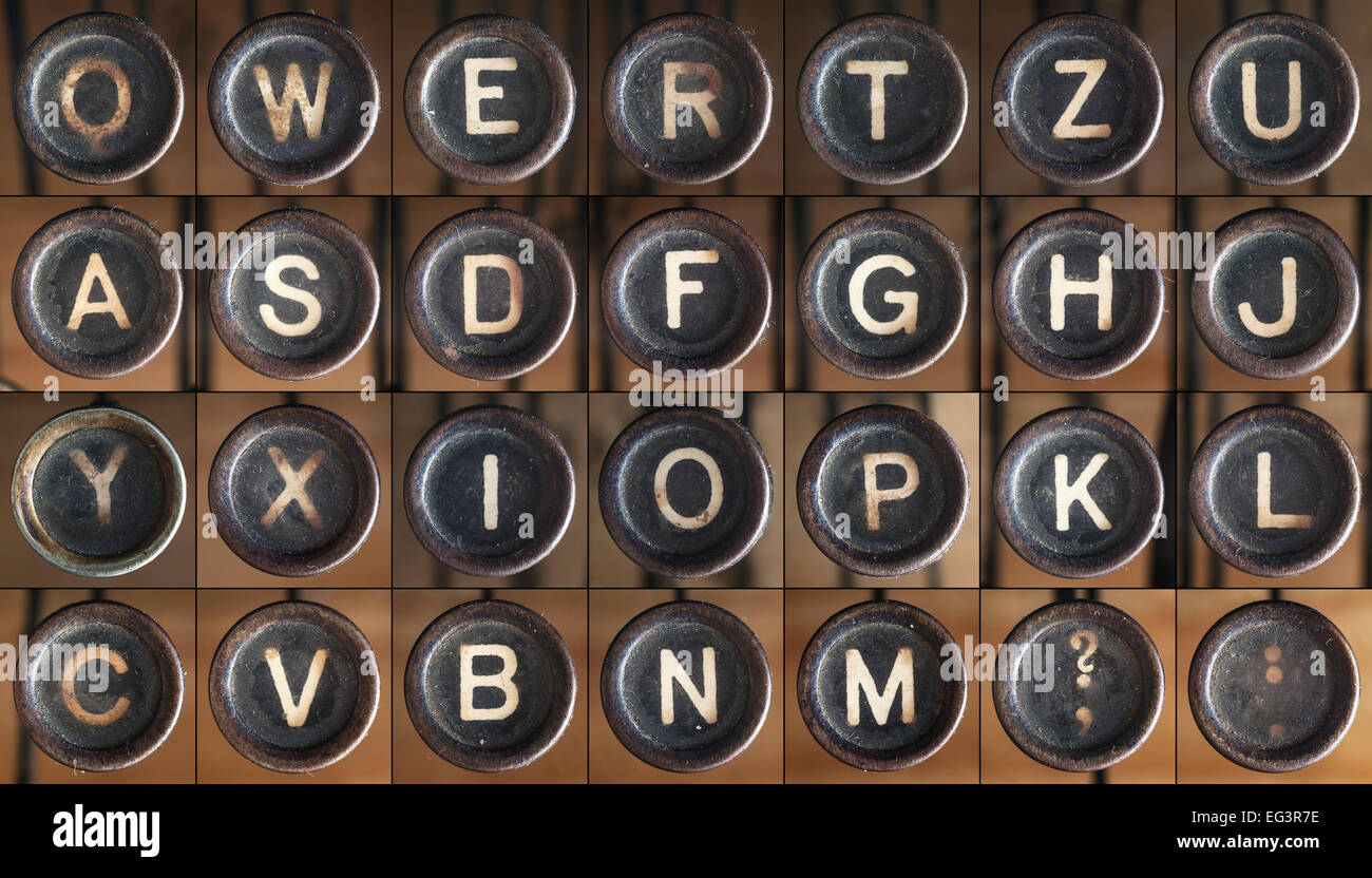 Buttons from an old dusty typewriter, as font Stock Photo Alamy