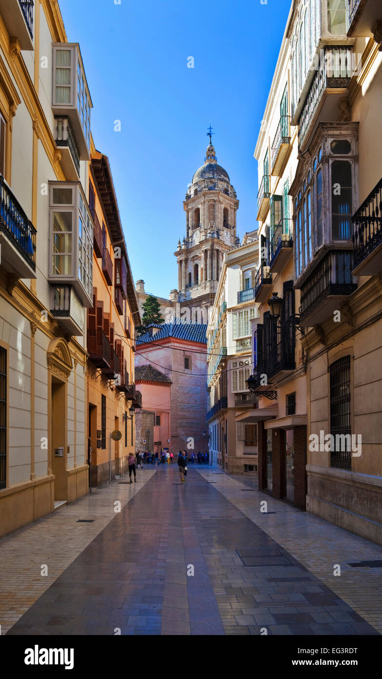 Street near the Cathedral de la Encarnation de Malaga, 1528 and 1782,  aka La Manquita, (one armed woman),  Malaga City, Andalucia, Spain Stock Photo