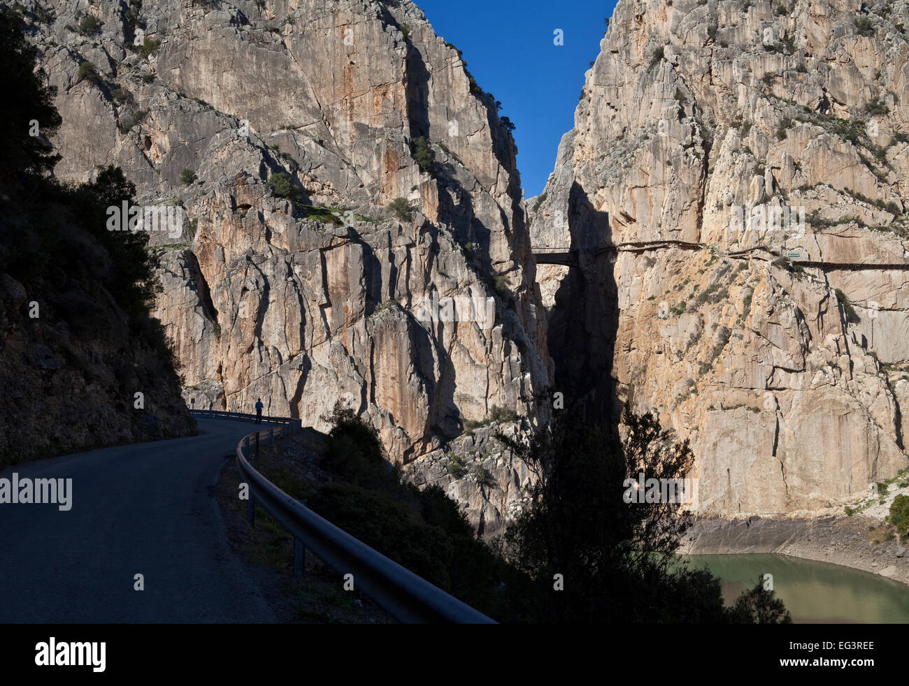 The Gorge of the Gaitanes - El Caminito del Rey walkway along right cliff,  El Chorro, Malaga Province,  Andalucia, Spain Stock Photo