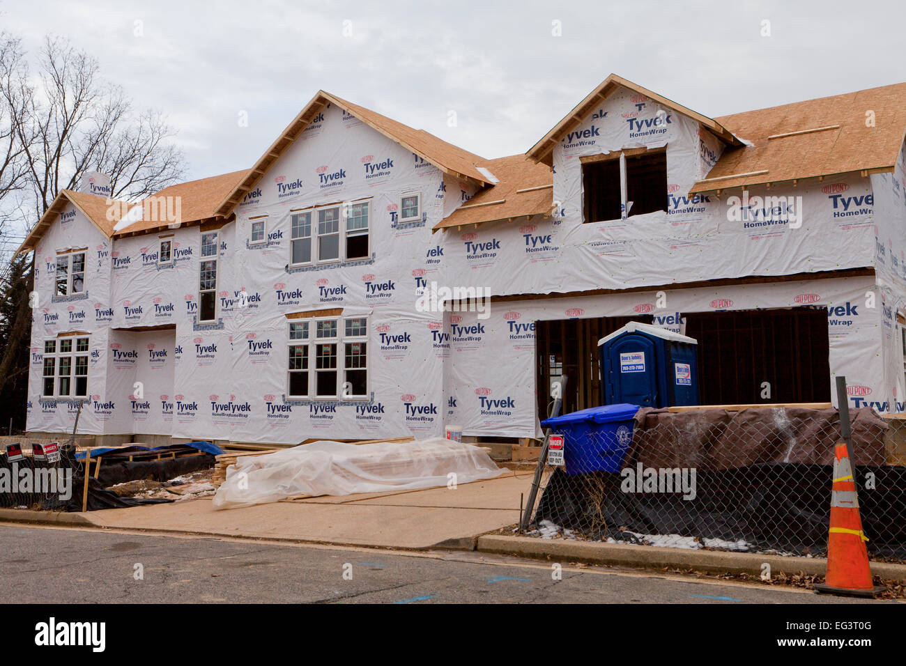 DuPont Tyvek house wrap applied on new home construction ...