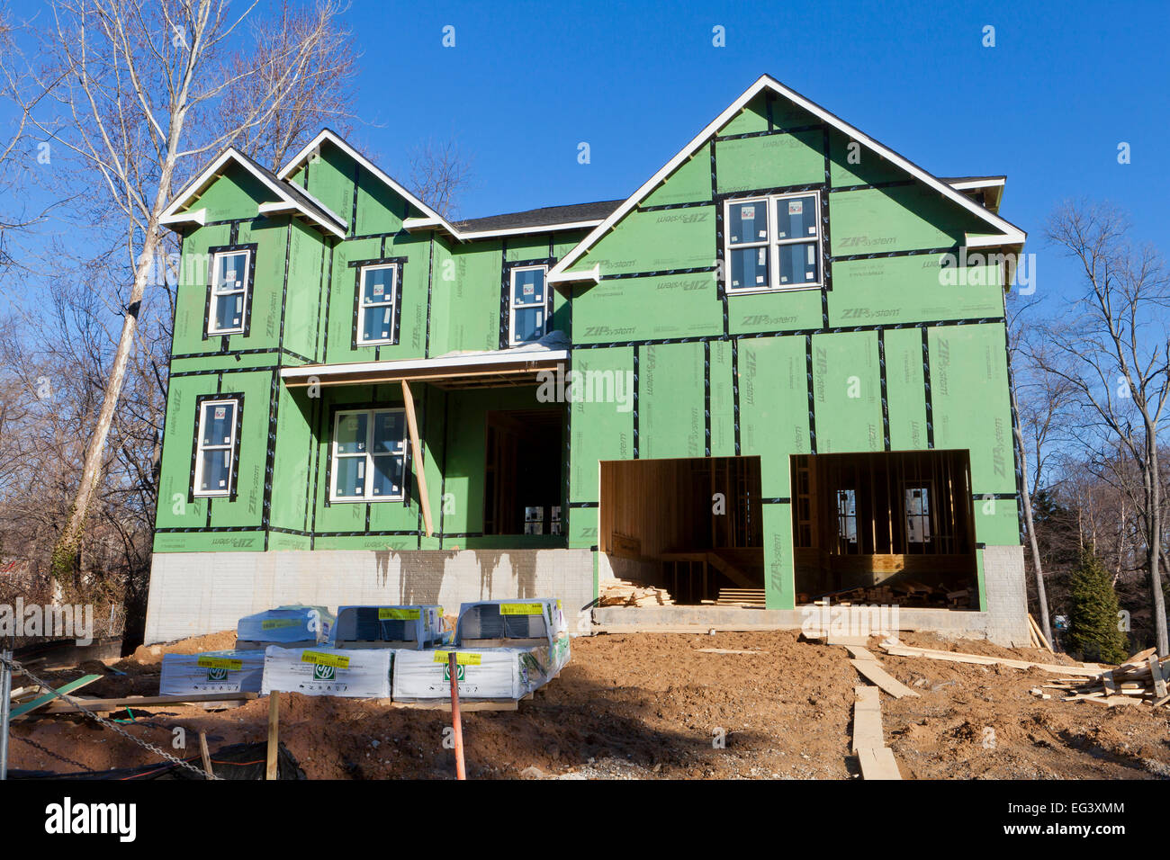 New house with Zip sheathing and stretch tape house wrap system