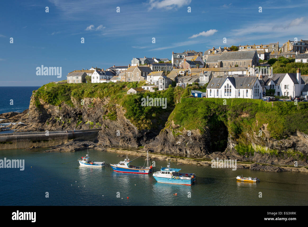 Evening over seaport village of Port Isaac, Cornwall, England Stock Photo