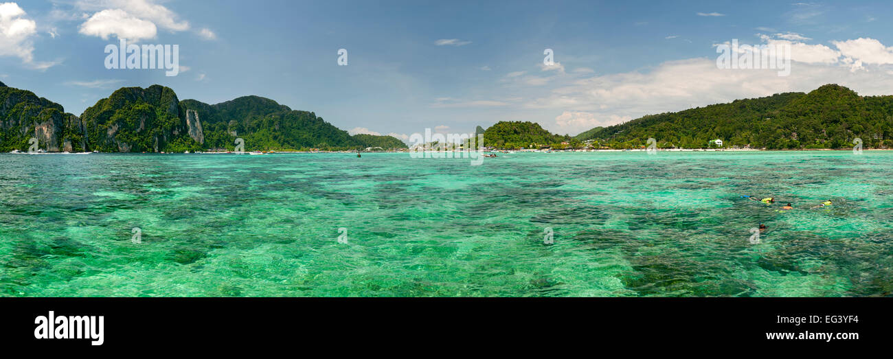 Panoramic view of Ton Sai Bay and Koh Phi Phi Don island in Thailand. Stock Photo