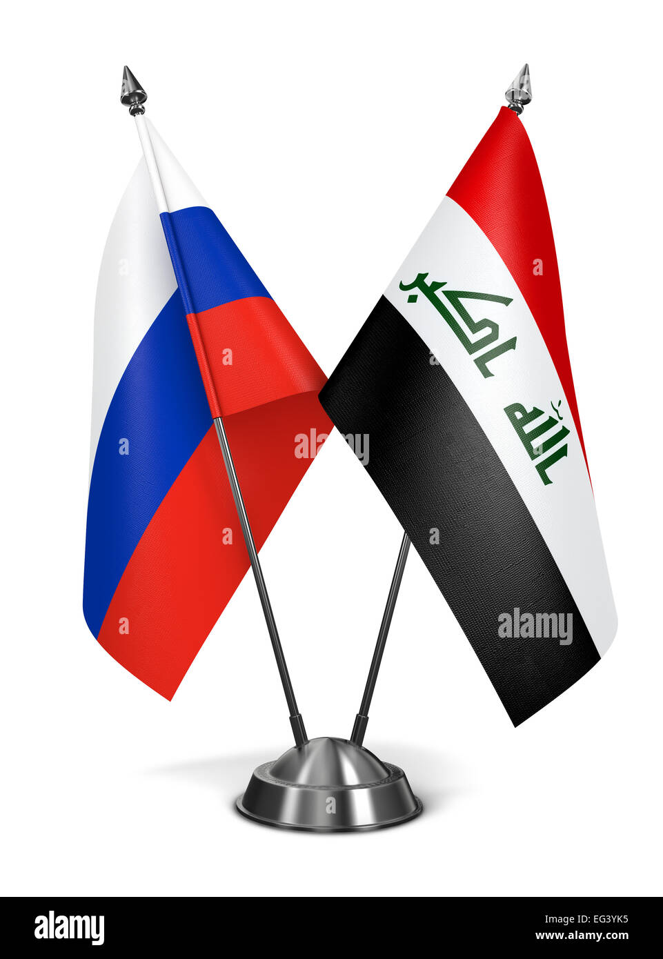 Russia and Iraq - Miniature Flags. Stock Photo