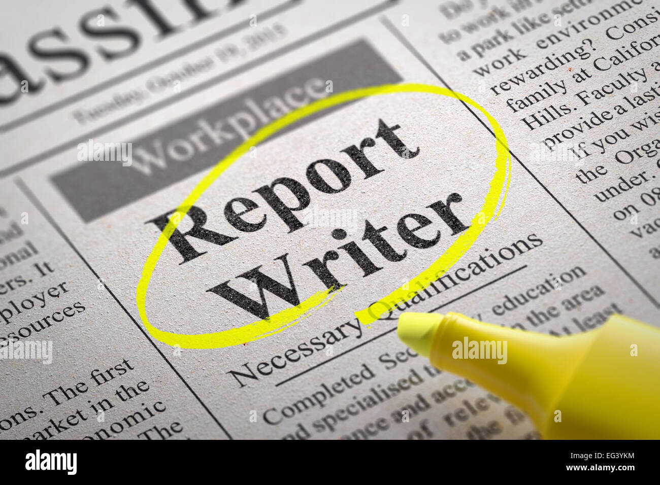 Report Writer Vacancy in Newspaper Stock Photo - Alamy