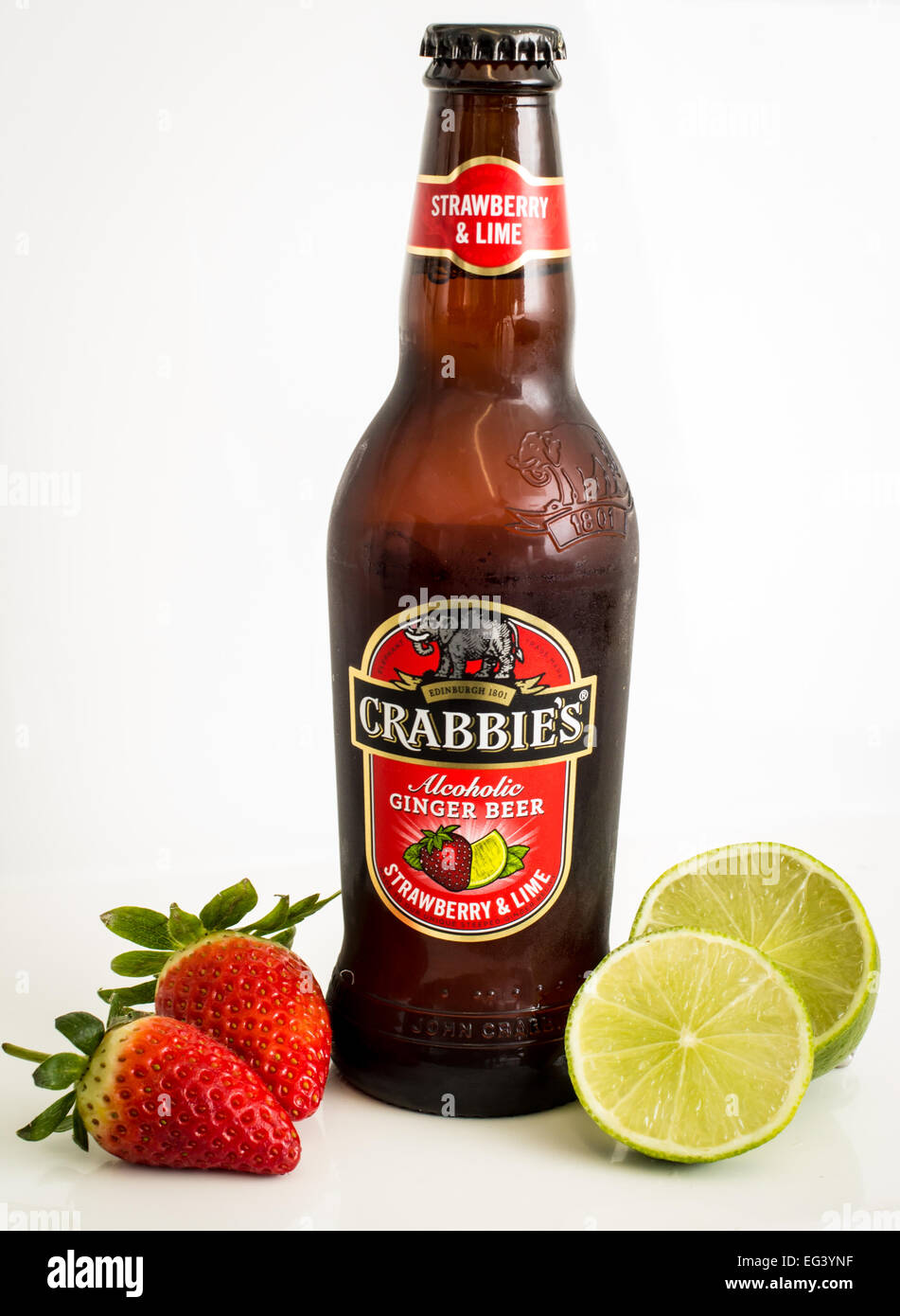 Crabbie's alcoholic ginger beer strawberry and lime flavour Stock Photo