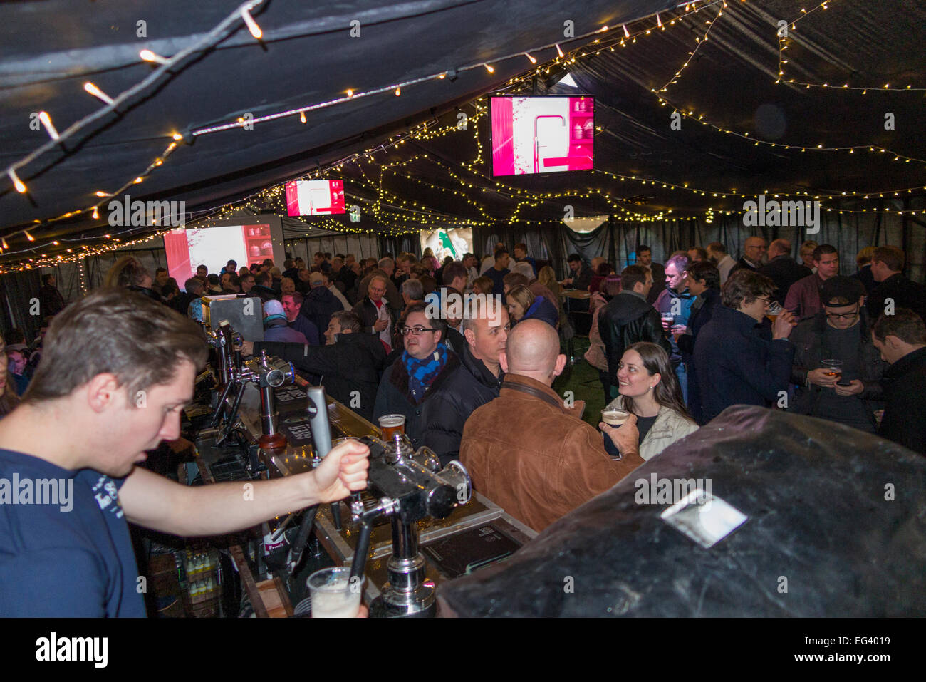 Rugby Fan And Barman Staff At Marquee Bar The Smokeshack The Pub Public House Twickenham Uk