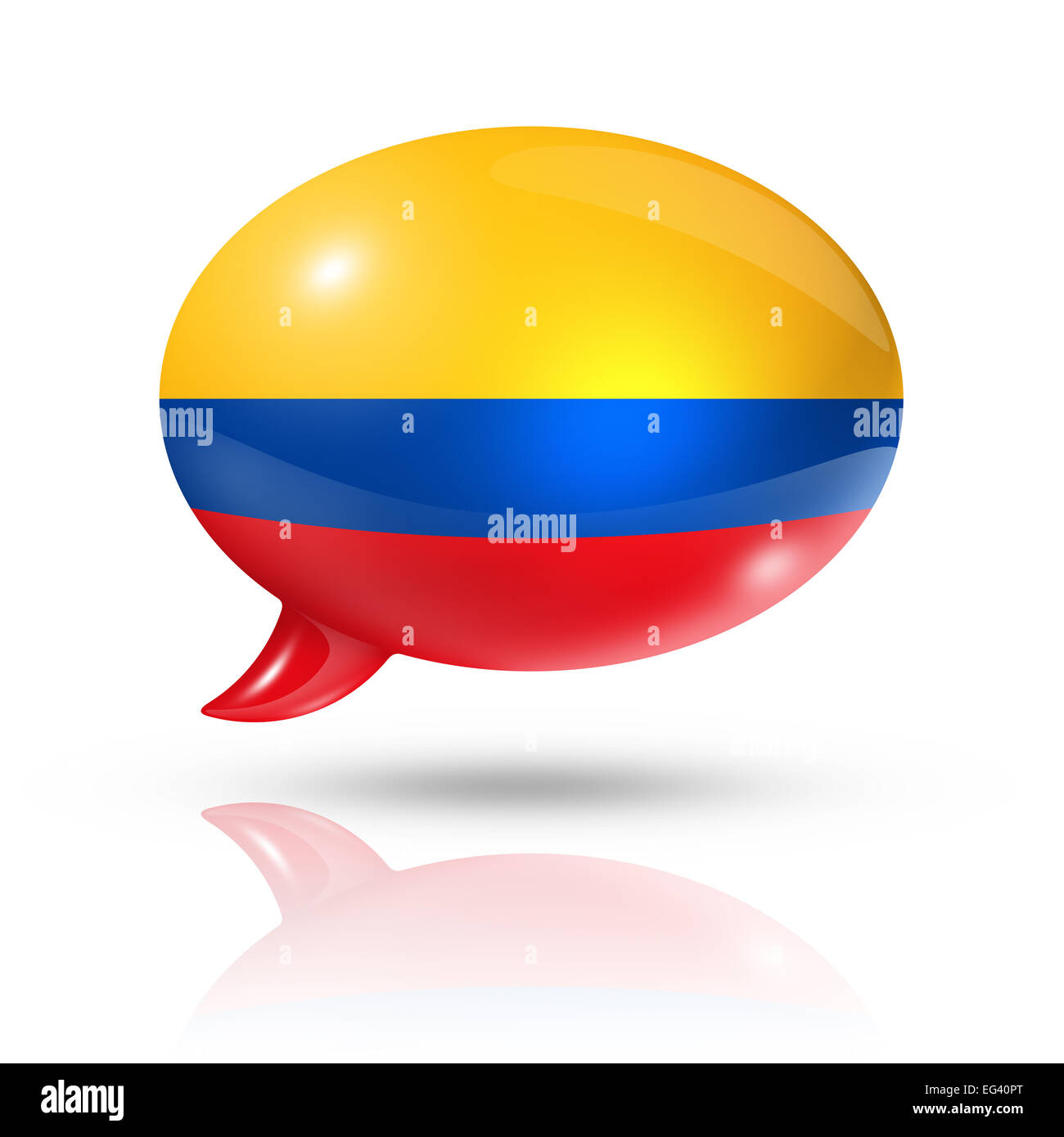 three dimensional Colombia flag in a speech bubble isolated on white with clipping path Stock Photo