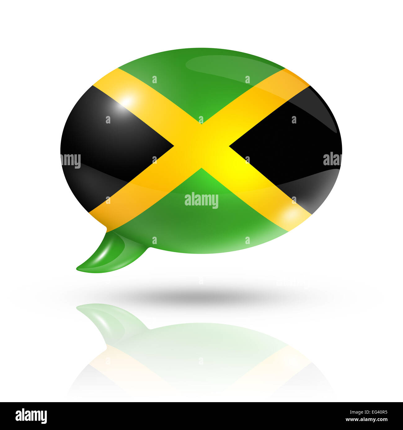 three dimensional Jamaica flag in a speech bubble isolated on white with clipping path Stock Photo