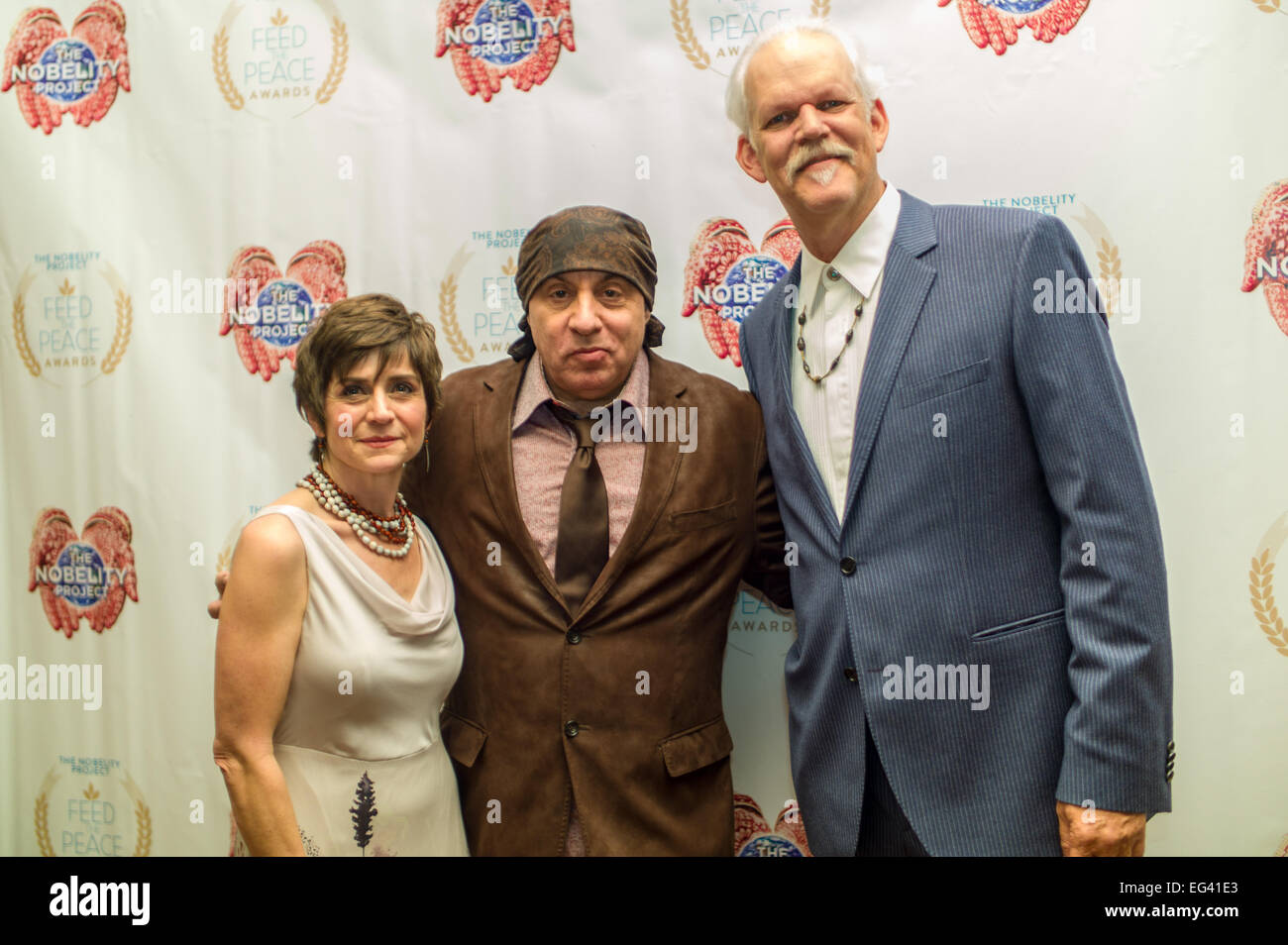 Austin, Texas, USA. 15th Feb, 2015. Executive Director of the Nobelity Project Christy Ellinger Pipkin (left), 'Little' Steven Van Zandt guitar player of the E-Street Band, actor, and DJ (center), and Turk Pipkin (right) founder of The Nobelity Project. The Nobelity Project partners with communities to bring education to all by providing classrooms, libraries, computers, books, clean water, health support, information centers, and student scholarships to those in need. Currently investing in student success in Kenya, Honduras, Nepal, and the US. Credit:  J. Dennis Thomas/Alamy Live News Stock Photo