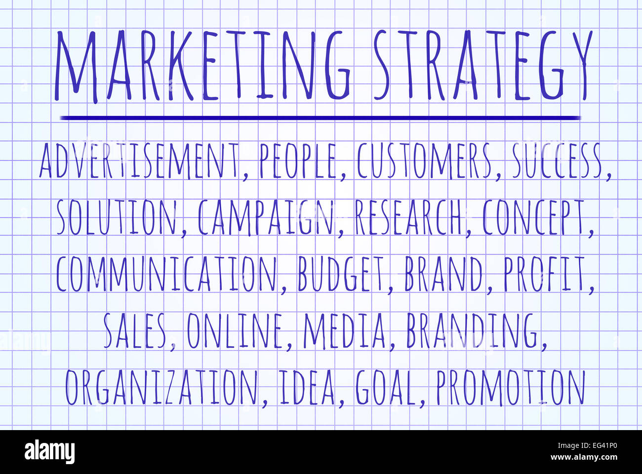 Marketing strategy word cloud written on a piece of paper Stock Photo ...