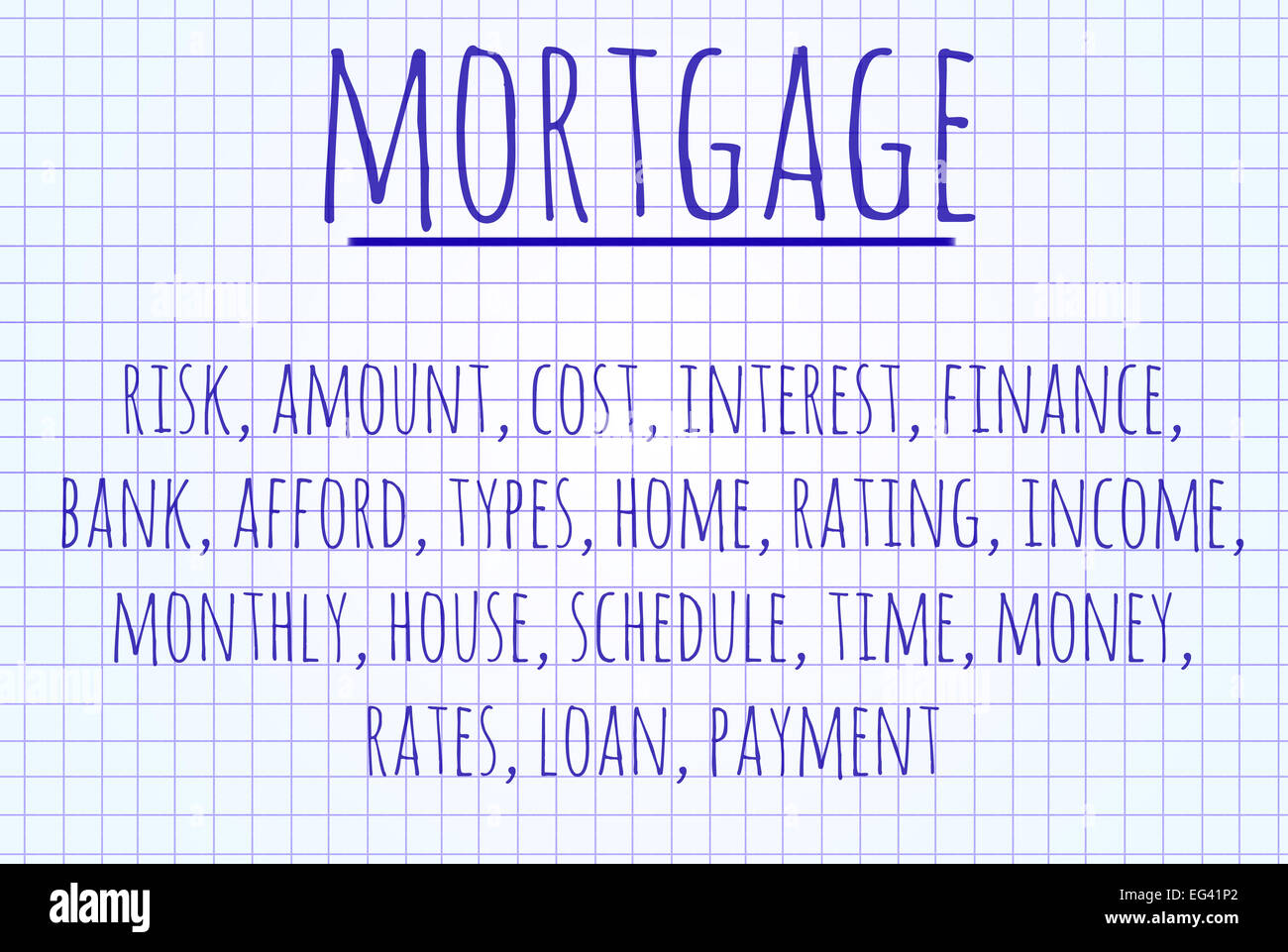 Mortgage word cloud written on a piece of paper Stock Photo Alamy