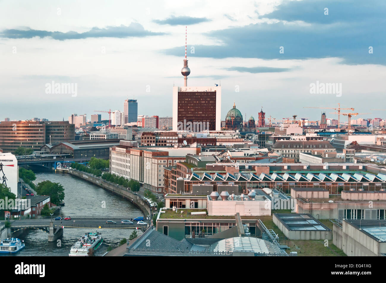 Berlin, Germany - June 8, 2013: view of Berlin skyline with Television Tower at sunset. With a population of 3.3 million people, Stock Photo