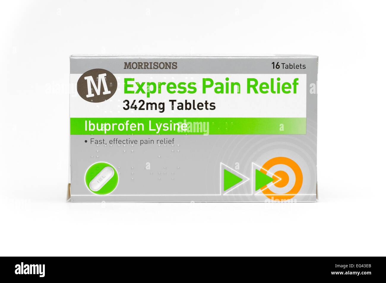 Morrisons own label express pain relief 342mg tablets retail pack Stock Photo