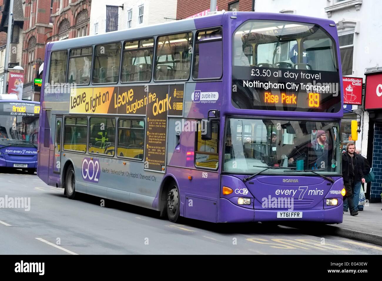 Nottingham city transport purple line scania double decker bus England