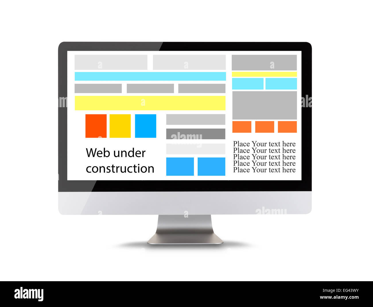 Modern computer display with icons of web construction. Front view ...