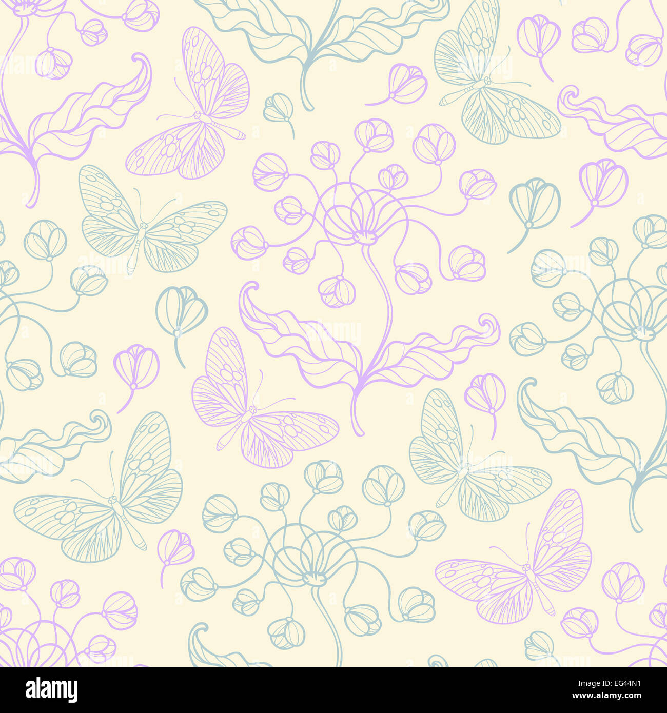Hand drawn seamless pattern with violet flowers Stock Photo - Alamy
