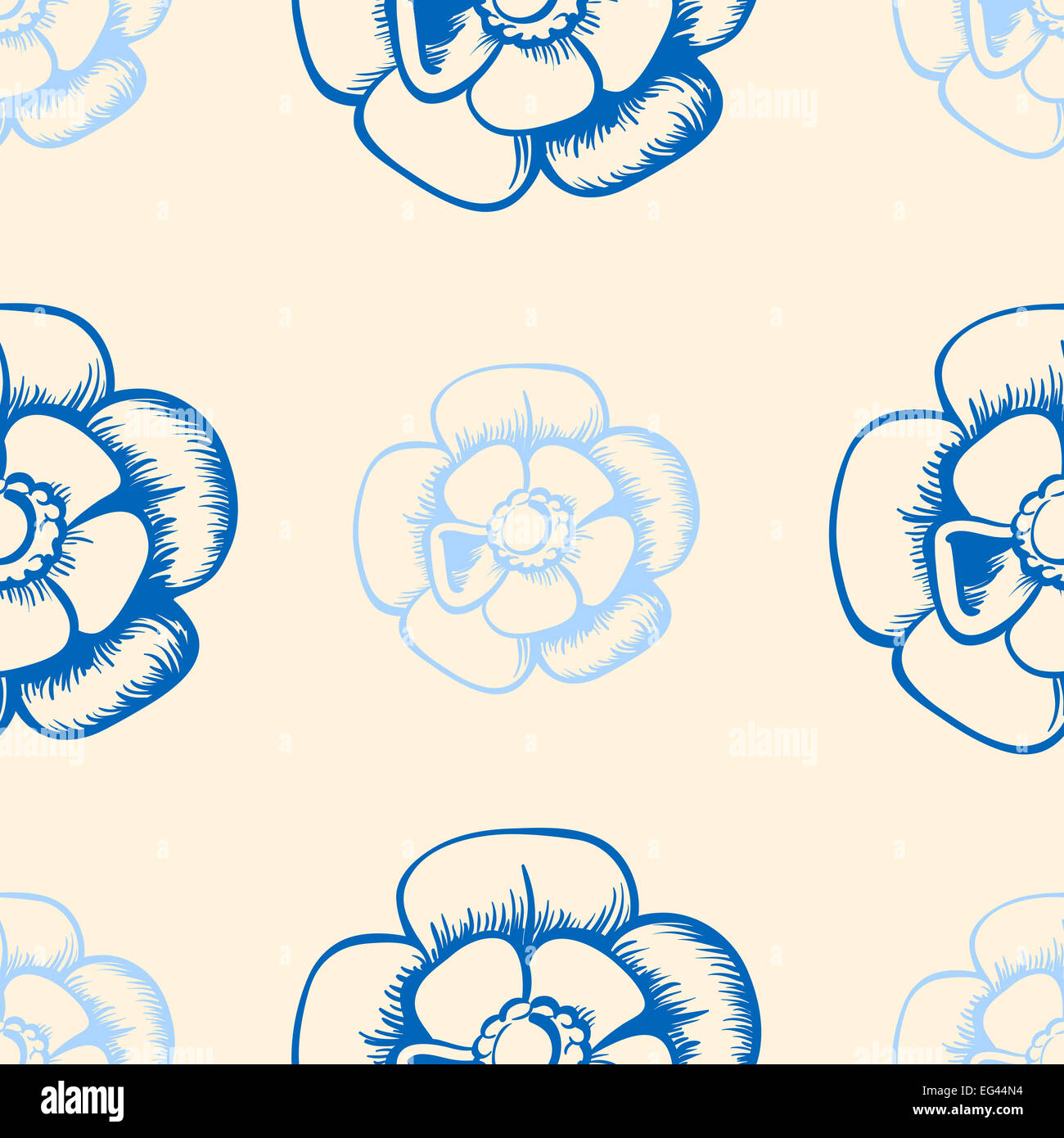 Hand drawn vintage seamless pattern with blue flowers Stock Photo - Alamy