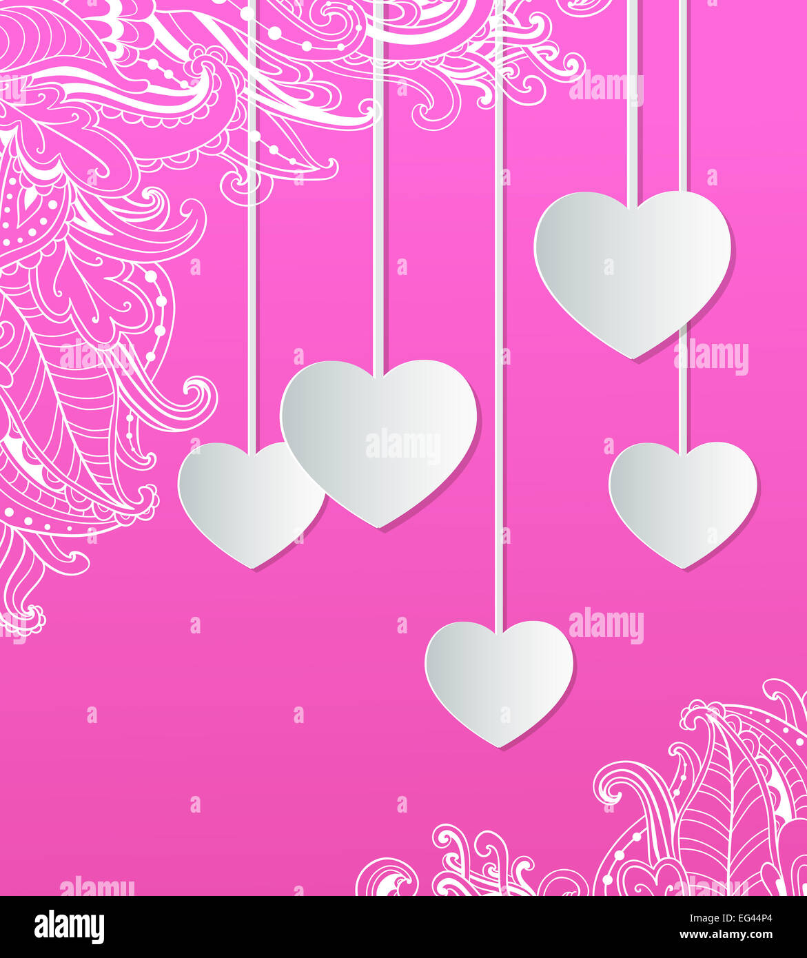 Pink background with paper hearts for Valentine's day Stock Photo - Alamy