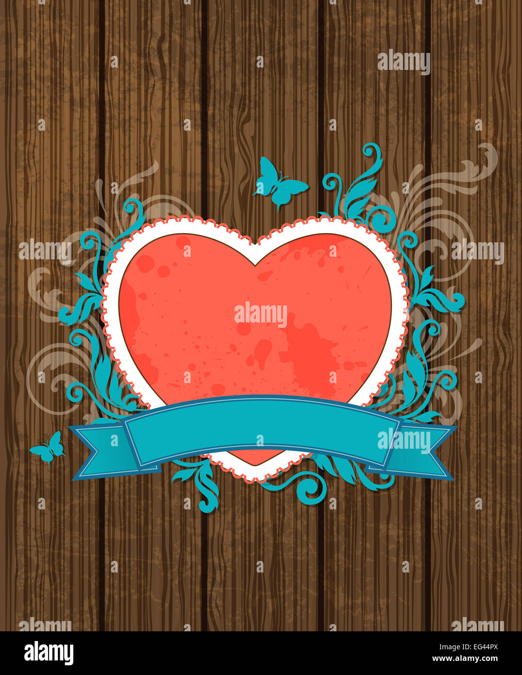 Vintage card for Valentine's Day with red heart Stock Photo - Alamy