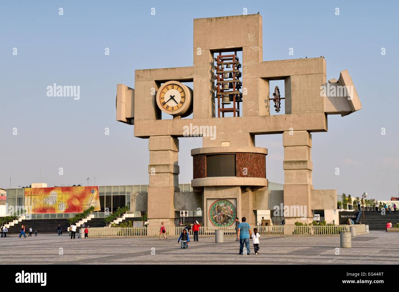 Bell tower with astronomical clock, Atrio de America, Mexico City, Federal District, Mexico Stock Photo