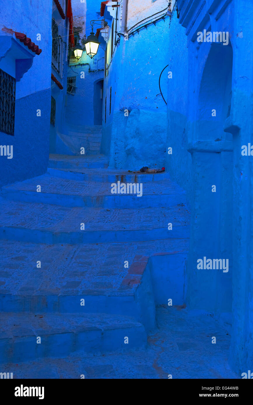 Blue alleyway, Chefchaouen, Morocco Stock Photo