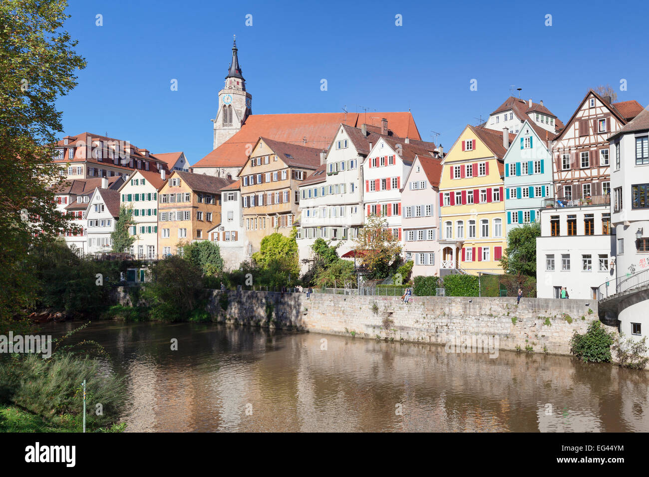 Old town with collegiate church on the Neckar river, Tubingen, Baden-Württemberg, Germany Stock Photo
