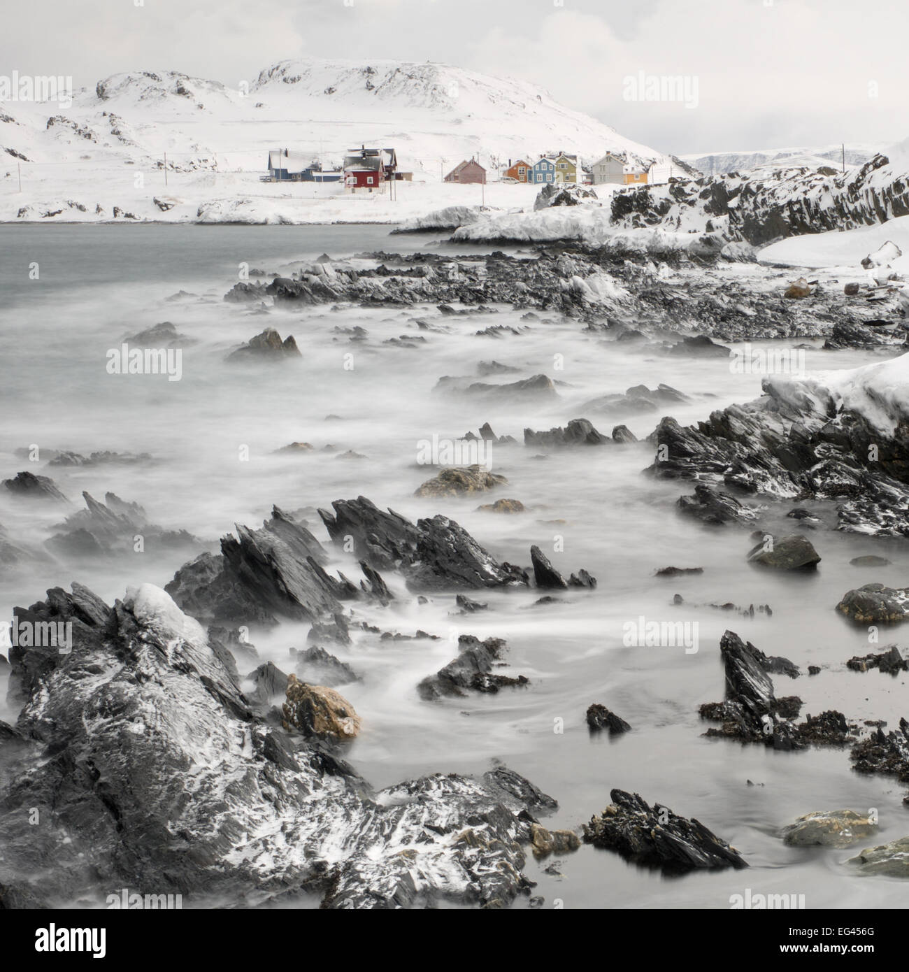 The fishing village Veines winter Berlevag Finnmark Norway. Stock Photo