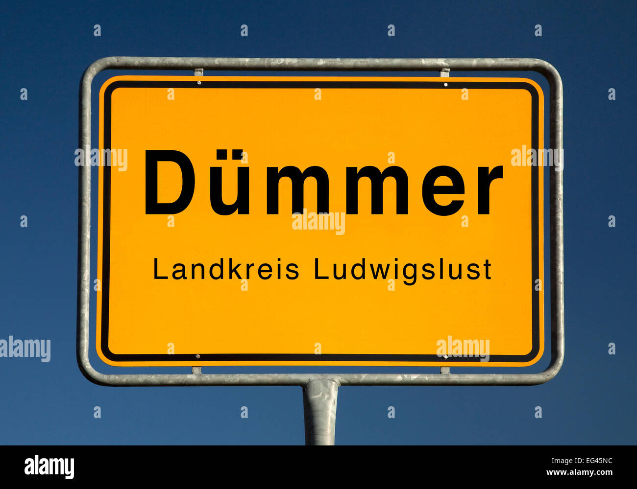 City Limits sign of Dümmer, Ludwigslust district, Mecklenburg-Western Pomerania, Germany Stock Photo