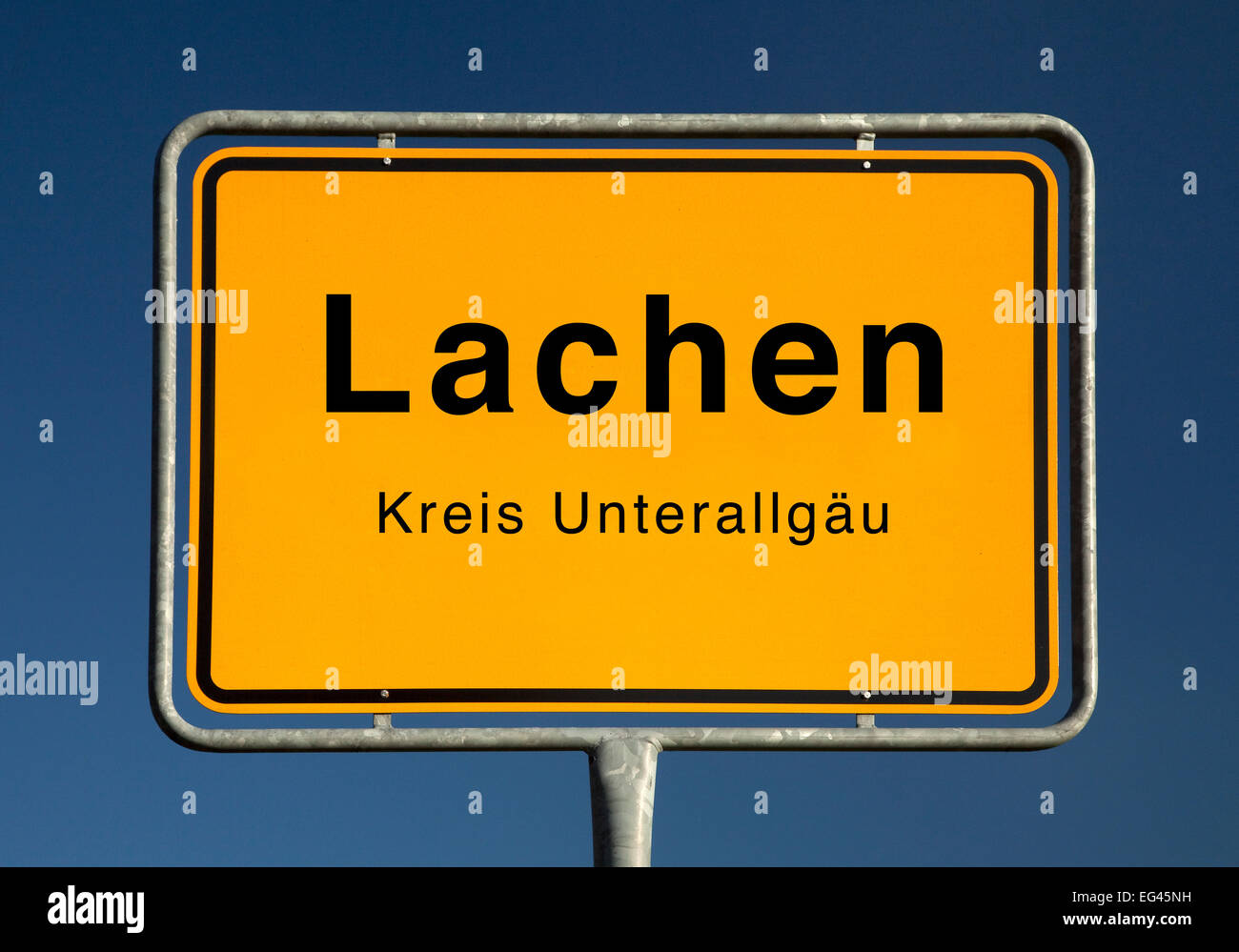 City Limits sign of Lachen, Unterallgäu district, Bavaria, Germany Stock Photo