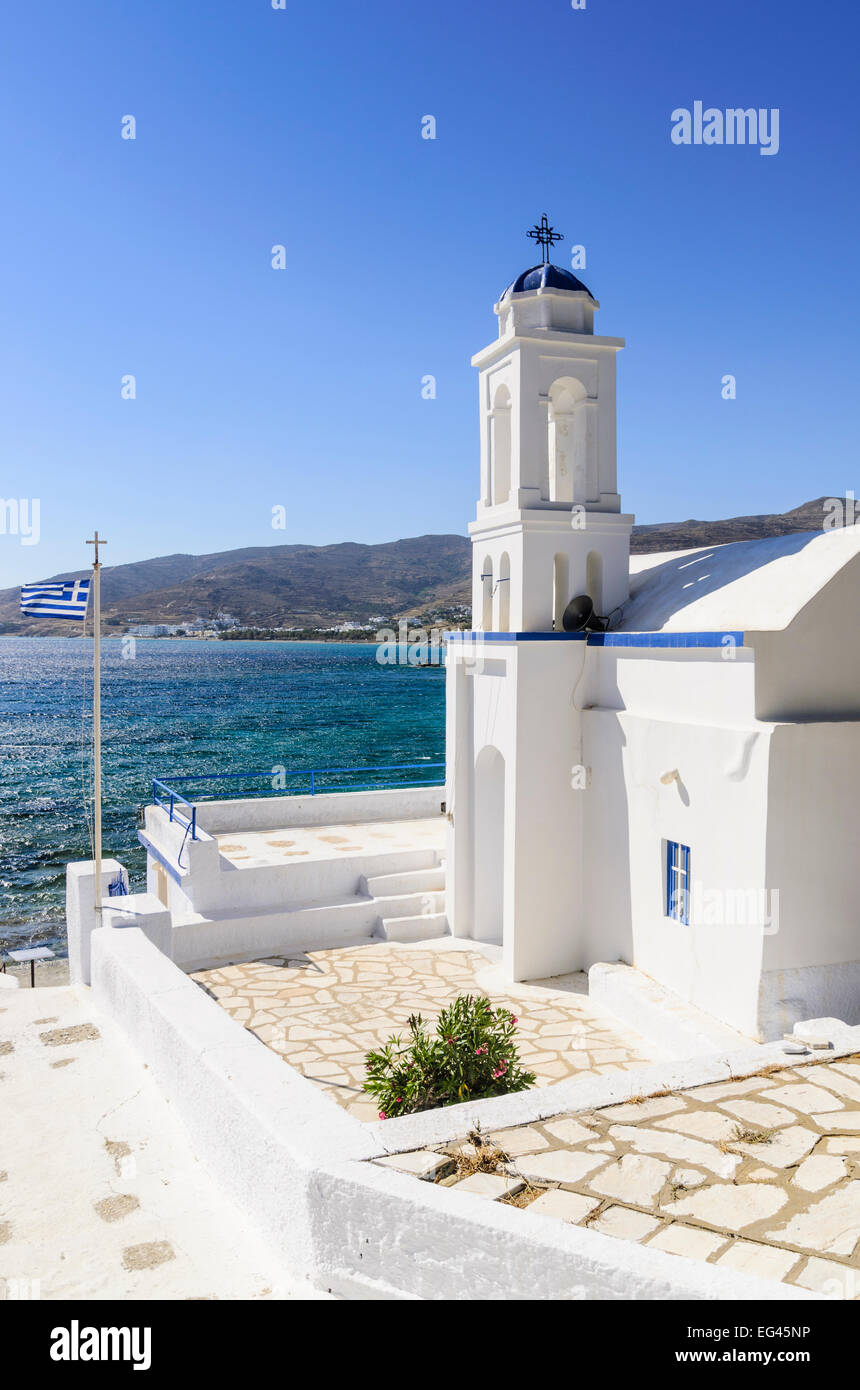 The small whitewashed church of Ayios Markos at Stavros beach on Tinos Island, Cyclades, Greece Stock Photo