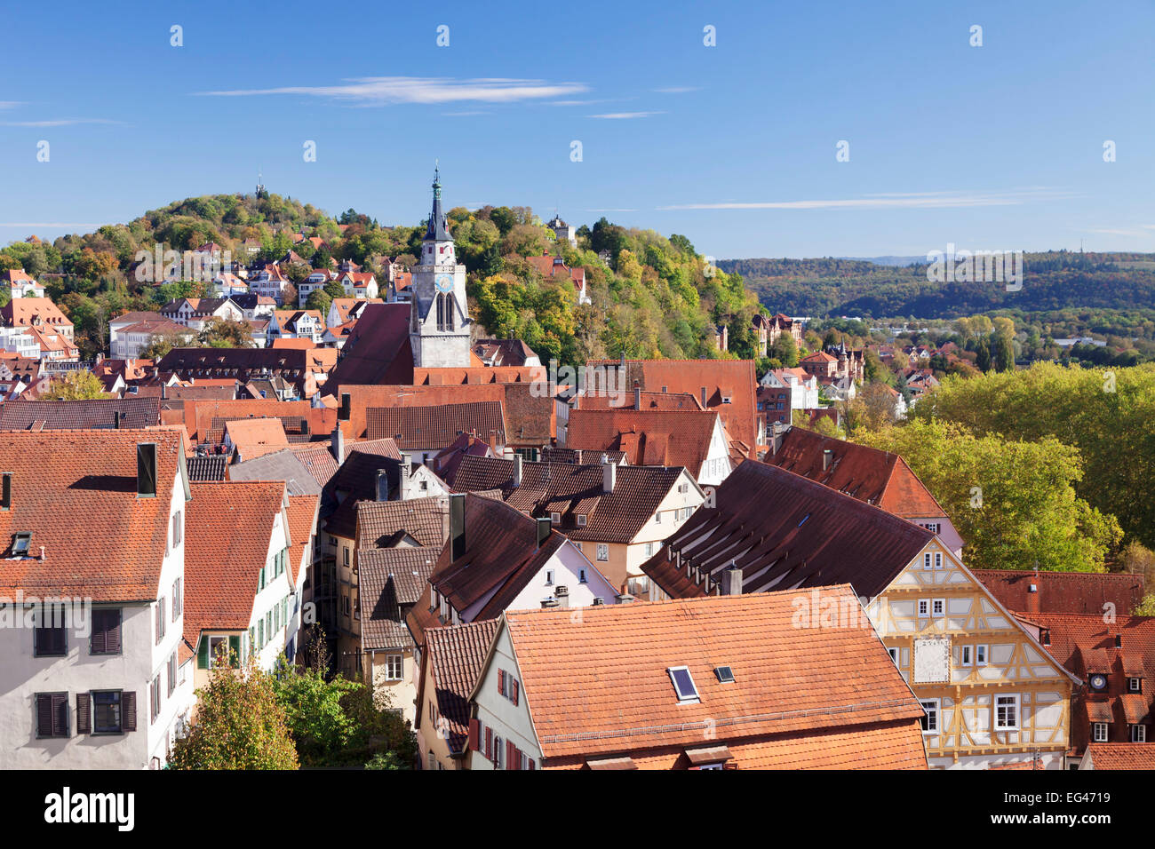 Old town with collegiate church, Tubingen, Baden-Württemberg, Germany Stock Photo