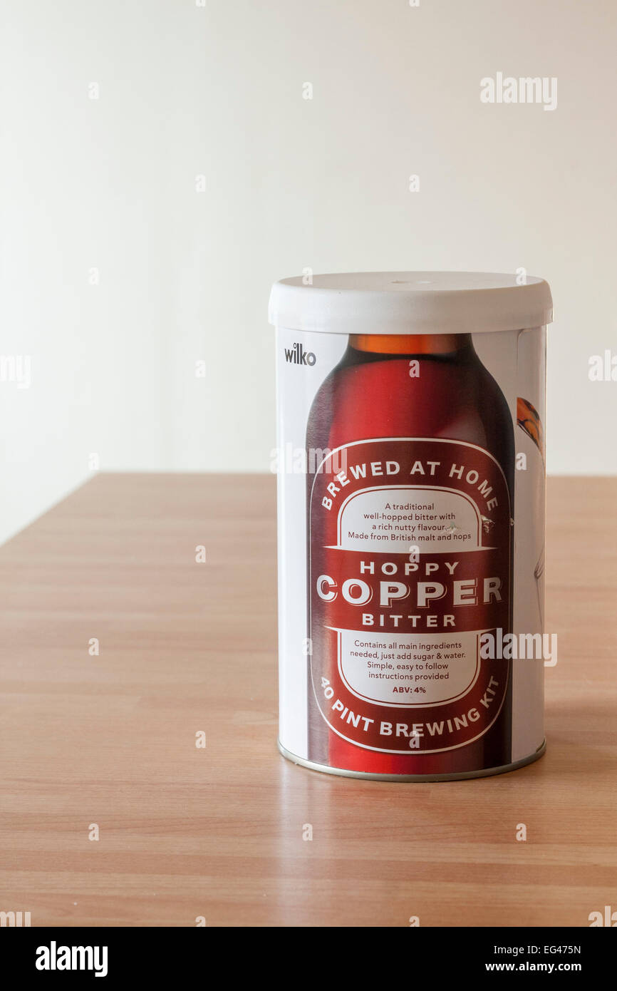 A can of Wilkinson's homebrew 'hoppy copper bitter' beer liquid malt extract Stock Photo