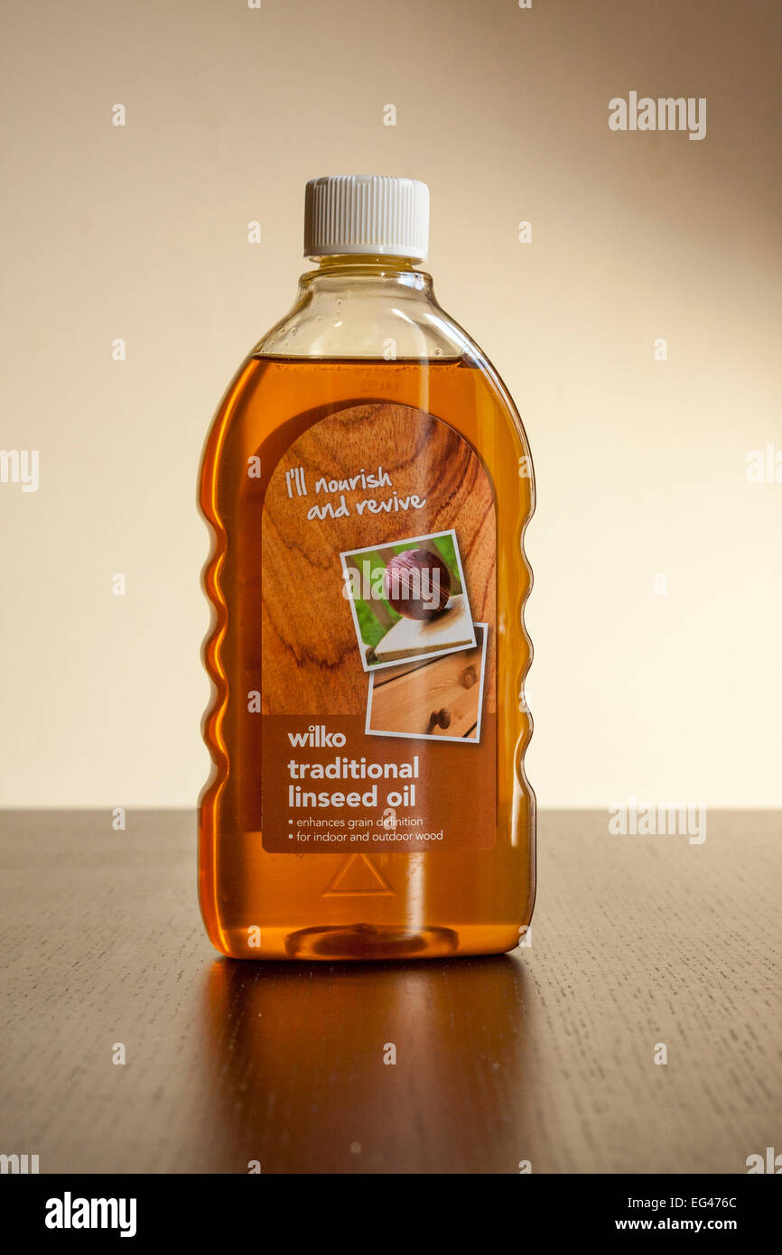 A bottle of Wilko raw linseed oil Stock Photo - Alamy