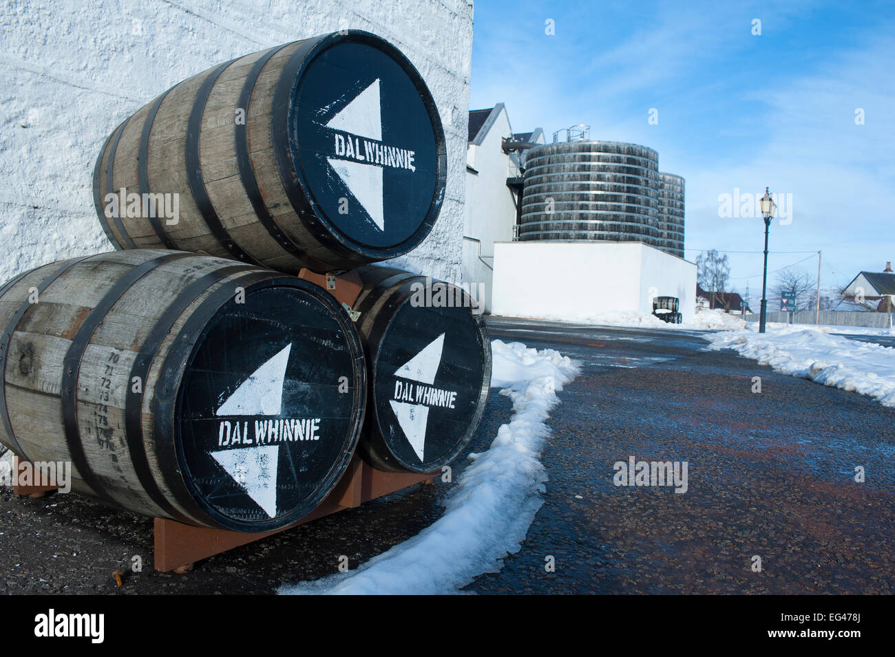 The Diageo owned malt whiskey Distillery at Dalwhinnie in the Inverness-shire Scottish Highlands.  SCO 9579. Stock Photo